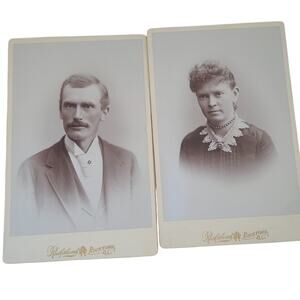 Antique Cabinet Card Photos Couple Portrait Illinois Victorian Ephemera couple
